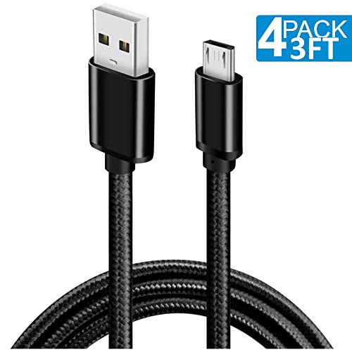 Xbox 3ft+Wall Charger, 4 Pack PS4-Black Micro USB Cable Android Charger Kindle Maeline Micro USB Android Charger Cable Nylon Braided Cord Compatible with Samsung Galaxy S7 S6 J7 Note 5 